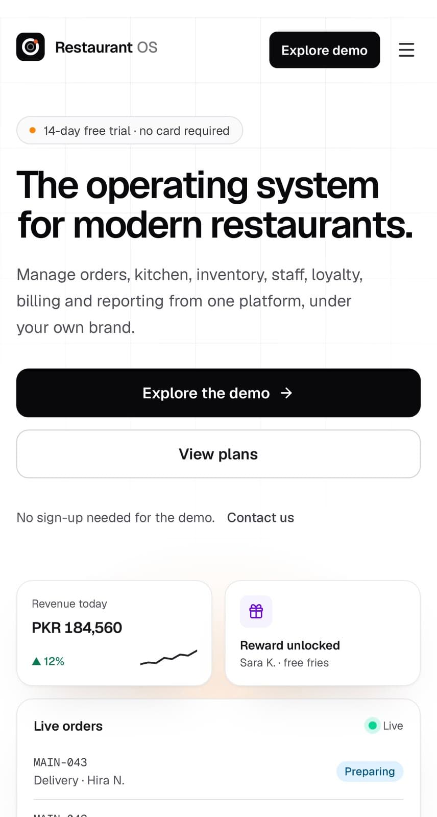 Restaurant OS on mobile